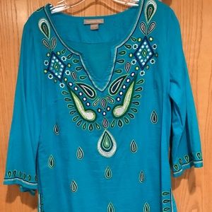 Peppermint Bay Aqua Embroidered Top Small